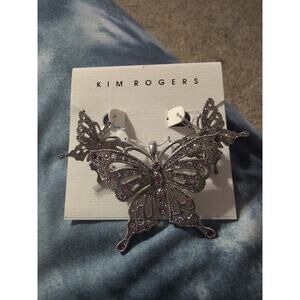 KIM ROGERS Silver-Tone Filigree Butterfly Brooch, Pendant & Earrings Set Pink